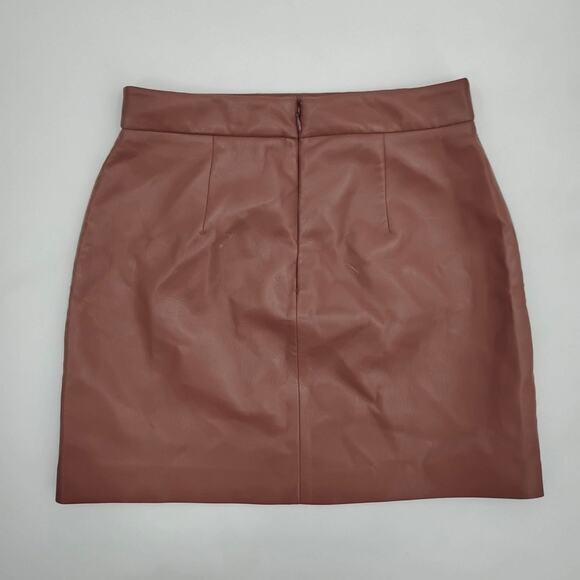 Aritzia Wilfred Patio Skirt Vegan Leather Mini Brown Slit Lined 79499 Size 0 - Picture 2 of 4